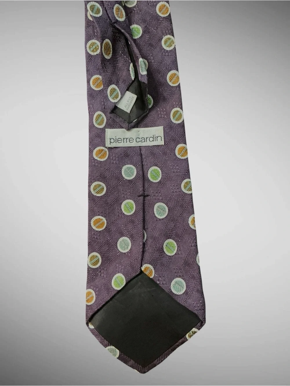 Vintage Pierre Cardin Silk Tie Purple Geometric Polka Dot Necktie 4” Wide